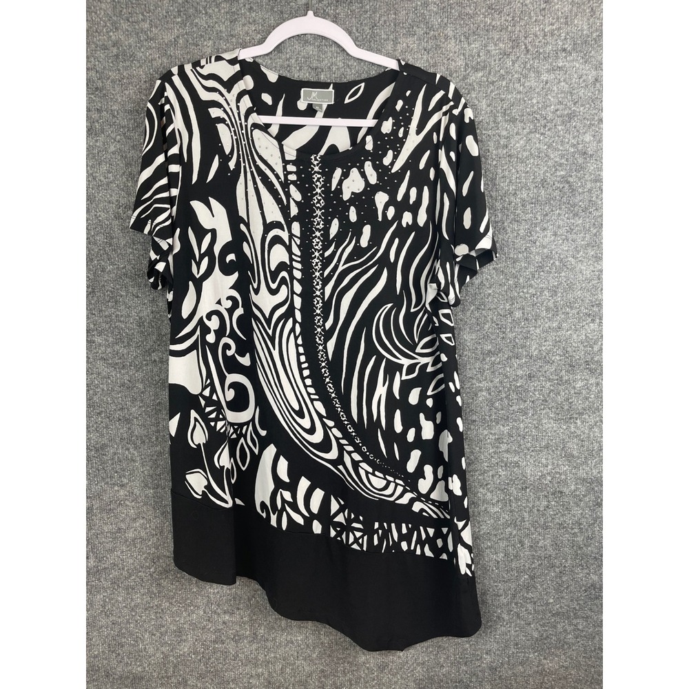JM Collection Tunic Top Women XL Black White Asymmetrical Abstract Print